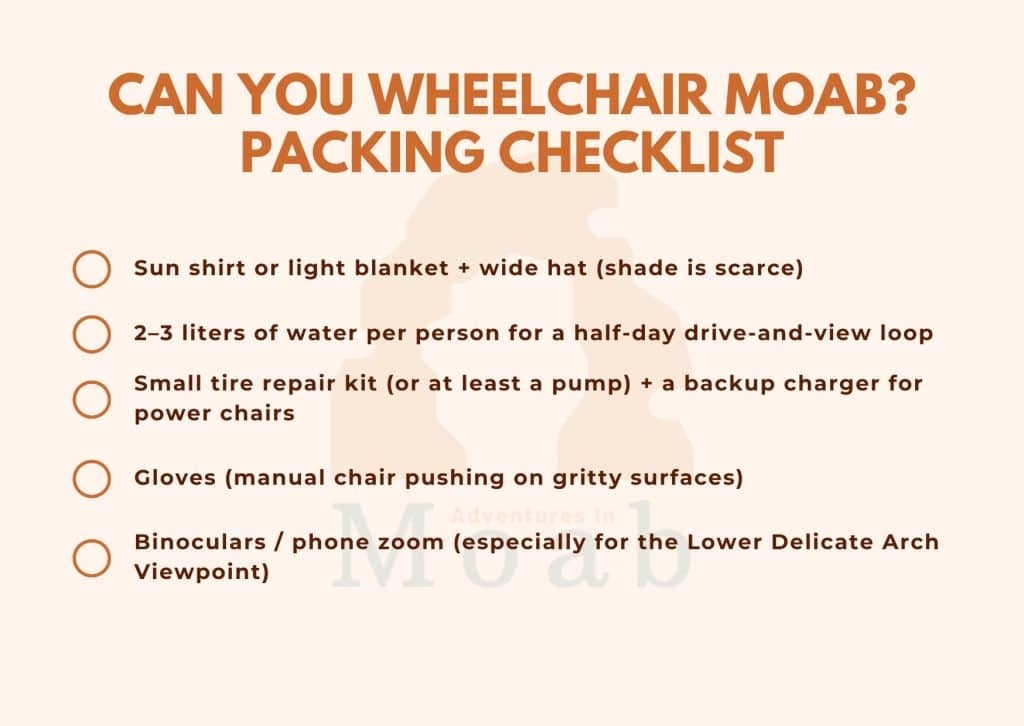 Can You Wheelchair Moab - Packing Checklist