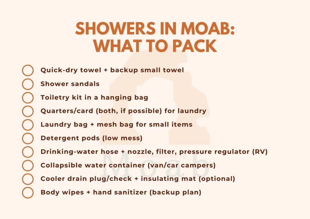 Showers in Moab - What to Pack