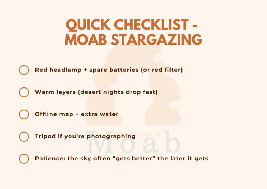 Moab Stargazing - Quick Checklist