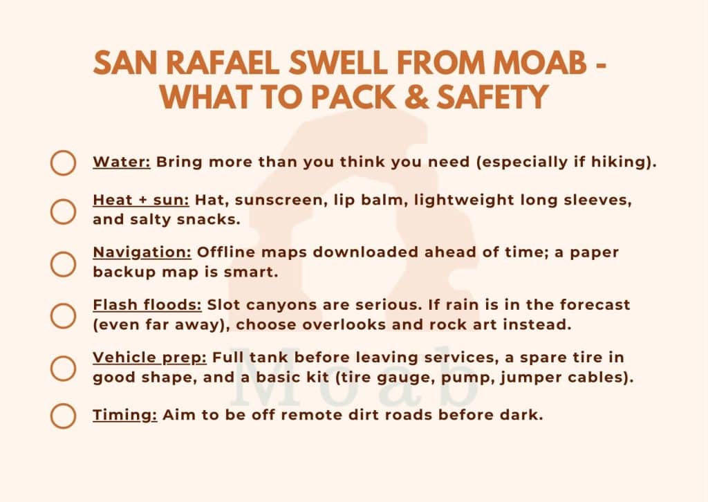 San Rafael Swell from Moab - What to Pack & Safety